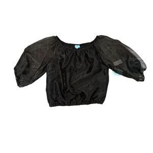 CeCe Black Sheer Puff Sleeve Blouse